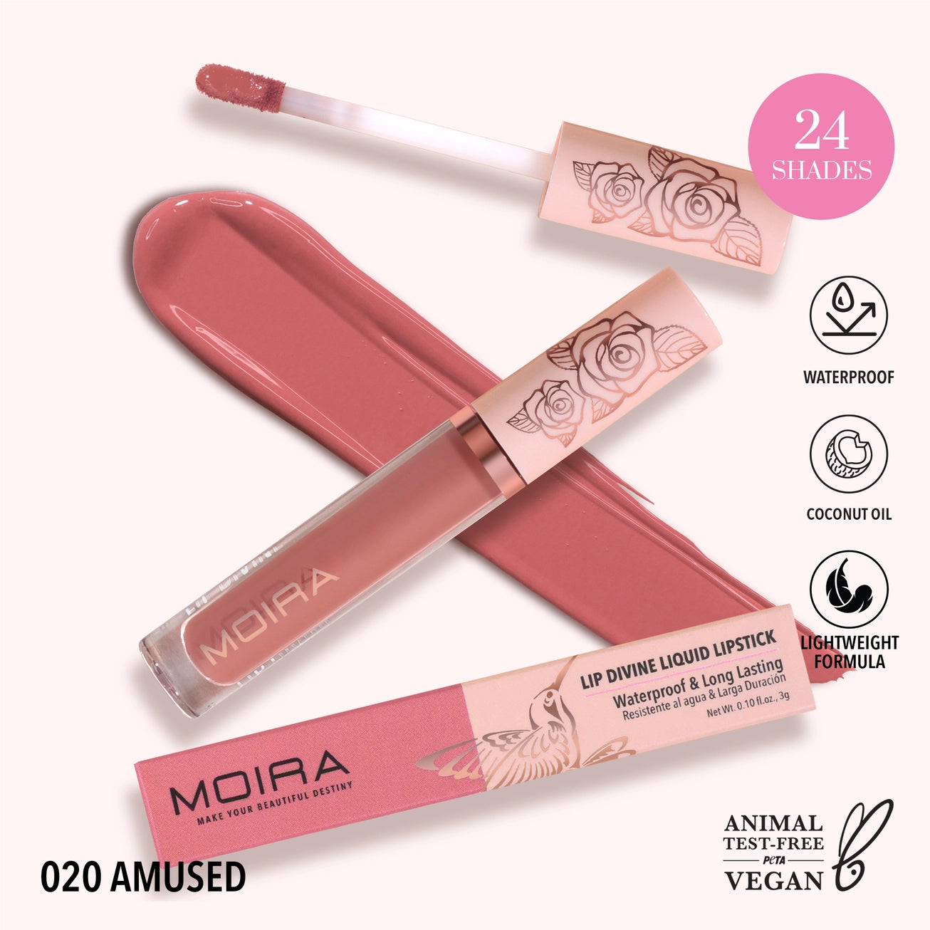 Moira Cosmetics - Lip Divine Liquid Lipstick teinte 020 Amused
